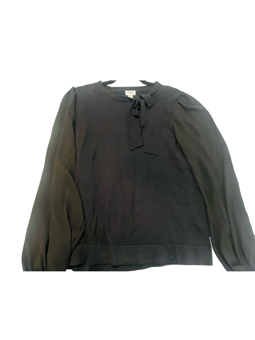 J. Crew Black Bow-Neck Puff Sleeve Blouse